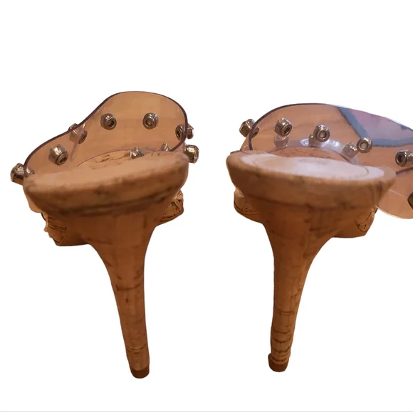 Schutz Ariella Cork Vinyl Stiletto Heel Sandals 6 - Picture 8 of 9